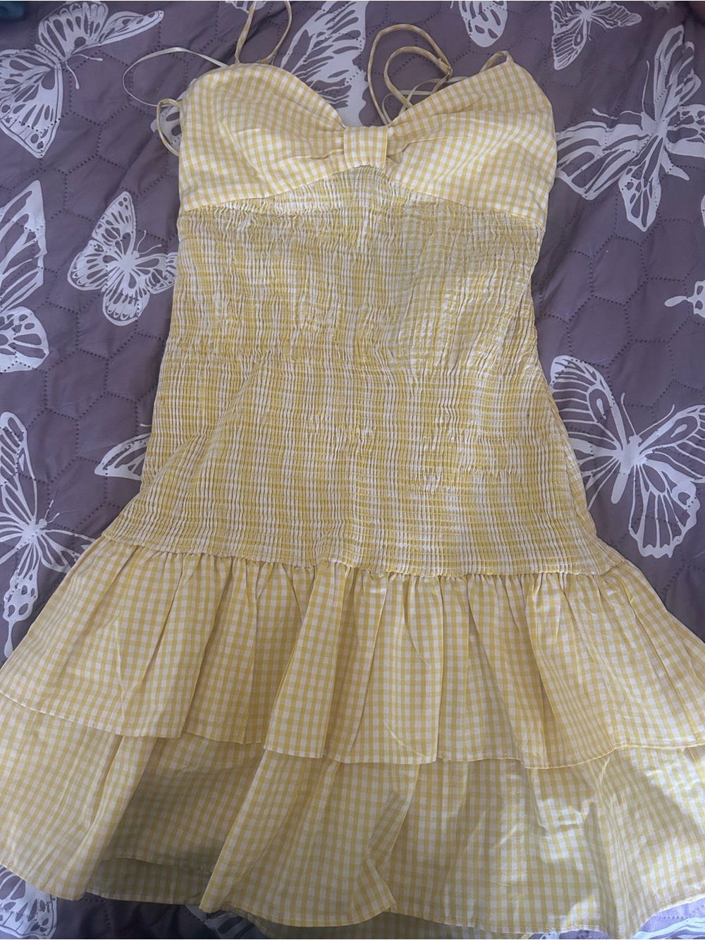 Zara Yellow Gingham Smocked Sundress with Ruffle Tiers